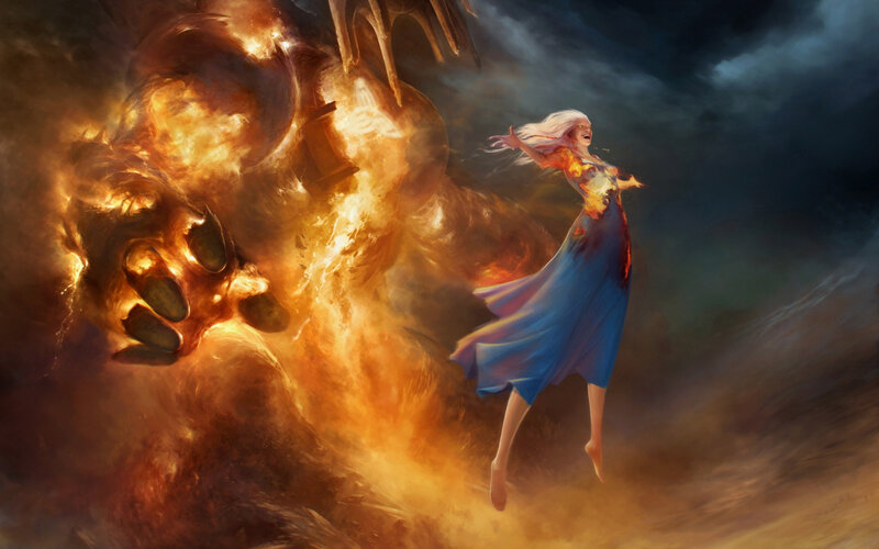 Woman Fleeing Fire Monster — Blue