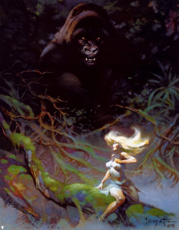 Woman fleeing giant gorilla