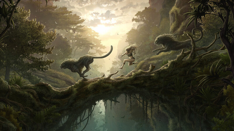 Woman Fleeing Lions