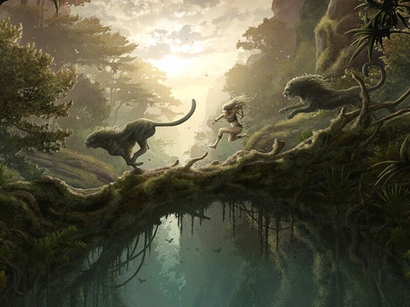 Woman Fleeing Predators — Green
