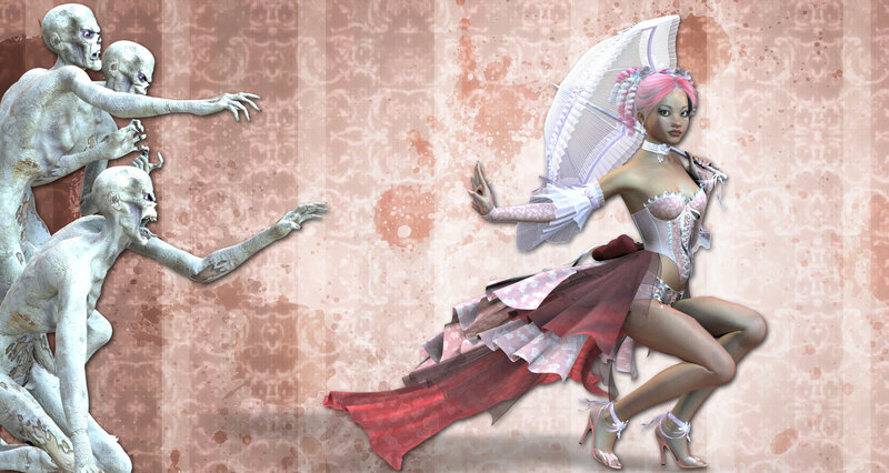 woman fleeing zombies