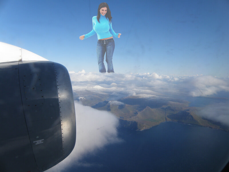 woman floating above clouds