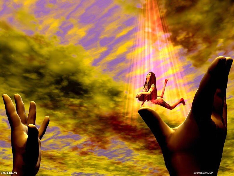 Woman Floating Between Hands — Yellow