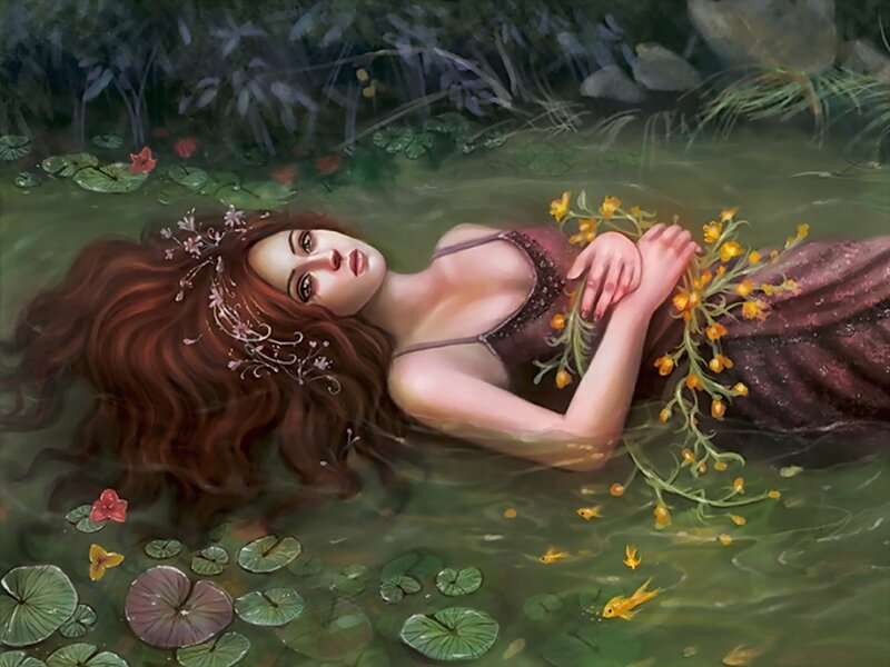 woman floating in a pond
