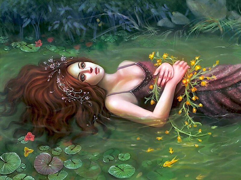 woman floating in a pond