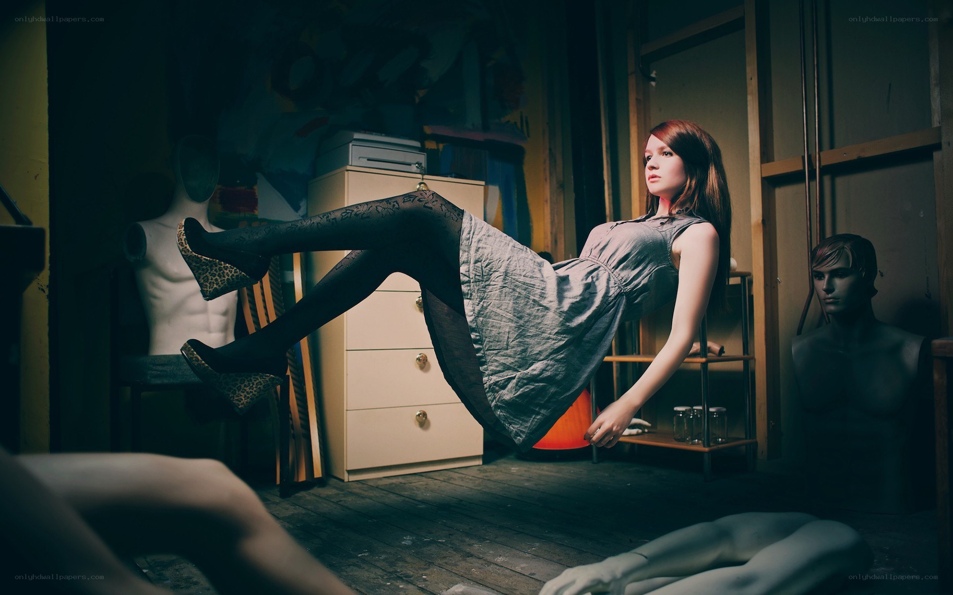 woman floating in a studio