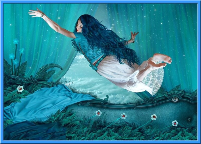 Woman Floating in Air — Blue, Dreamy