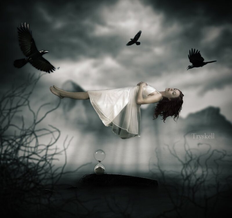 Woman Floating in Air — Gray