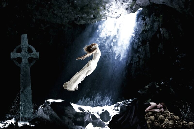 Woman Floating in Cave
