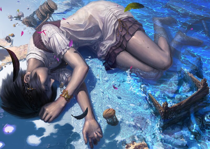 Woman floating in clear water