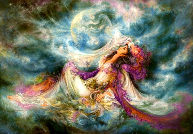 Woman Floating in Clouds — Purple
