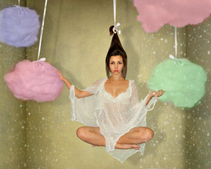 Woman Floating in Clouds — White, Dreamy