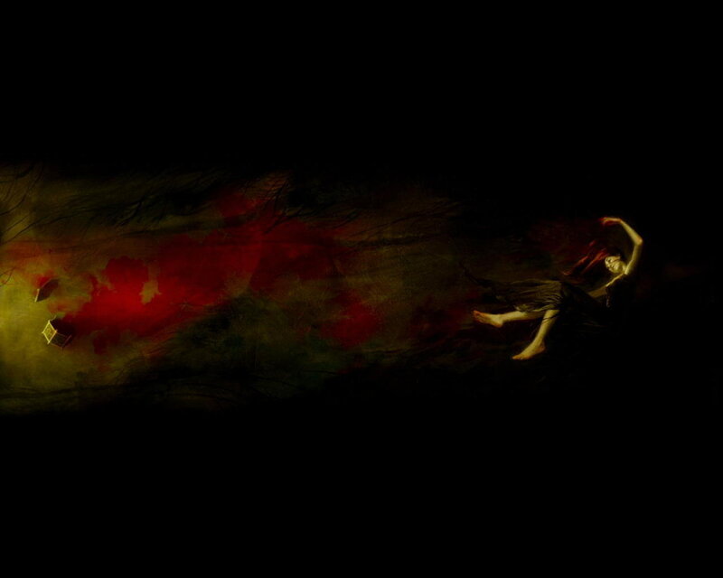 Woman Floating in Dark Space