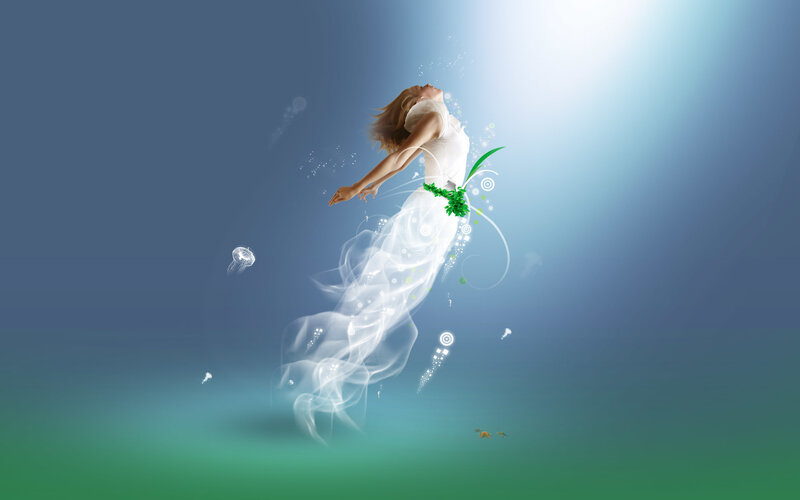 woman floating in ethereal light
