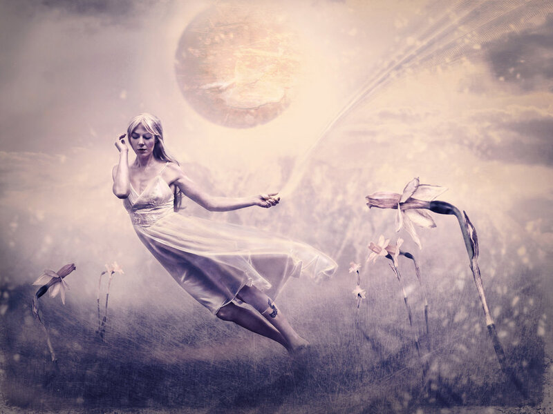Woman Floating in Field — White