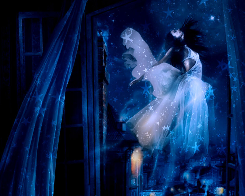 Woman Floating in Night Sky