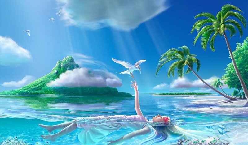 Woman Floating in Ocean — Blue, Serene