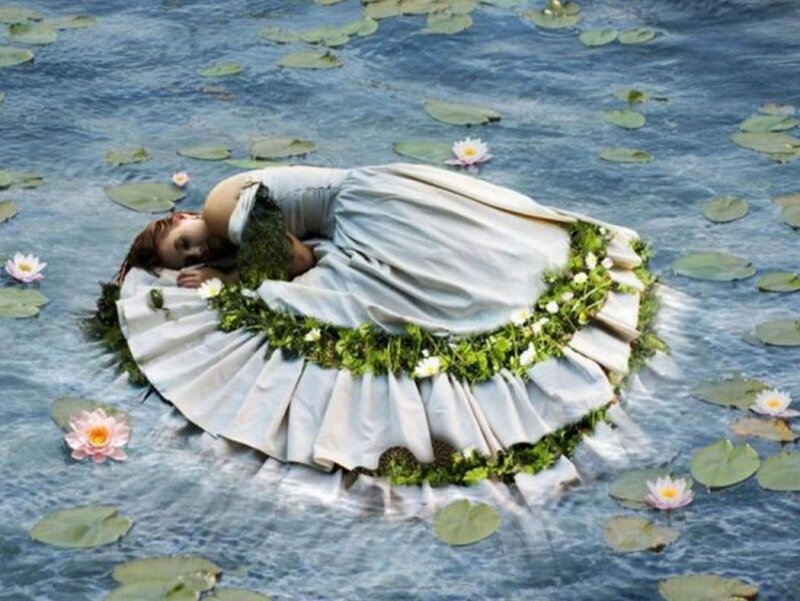 Woman Floating in Pond — Blue