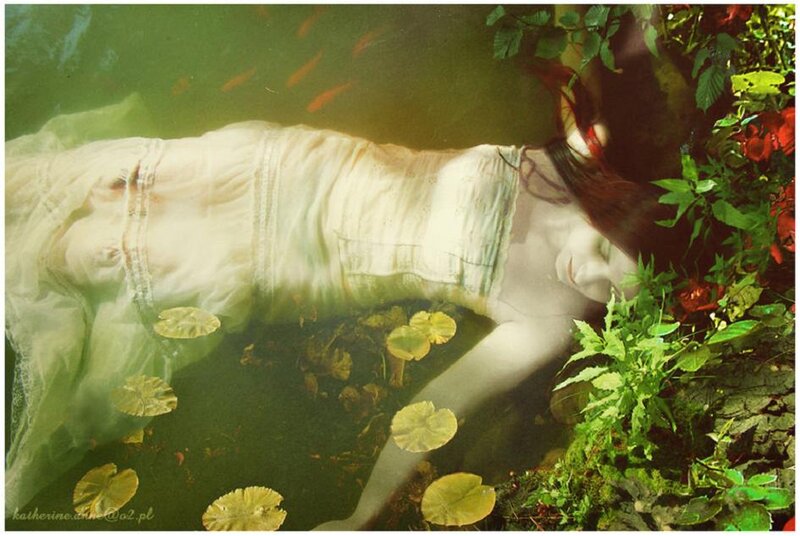 Woman Floating in Pond — Green, Serene