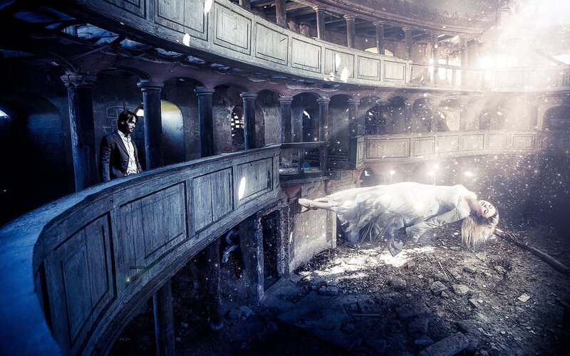 Woman Floating in Ruin — Blue