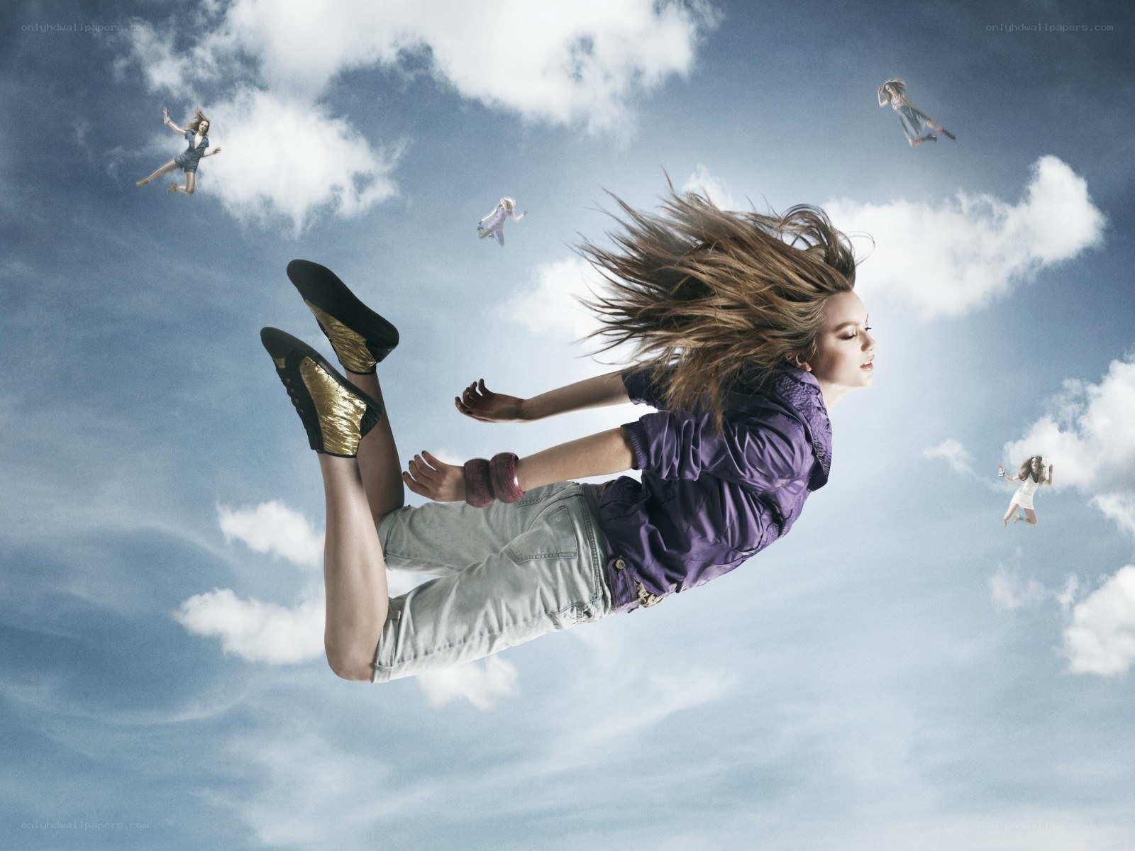 woman floating in sky