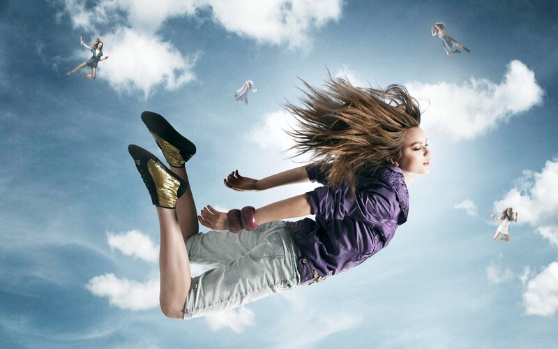 Woman Floating in Sky — Blue, Dreamy