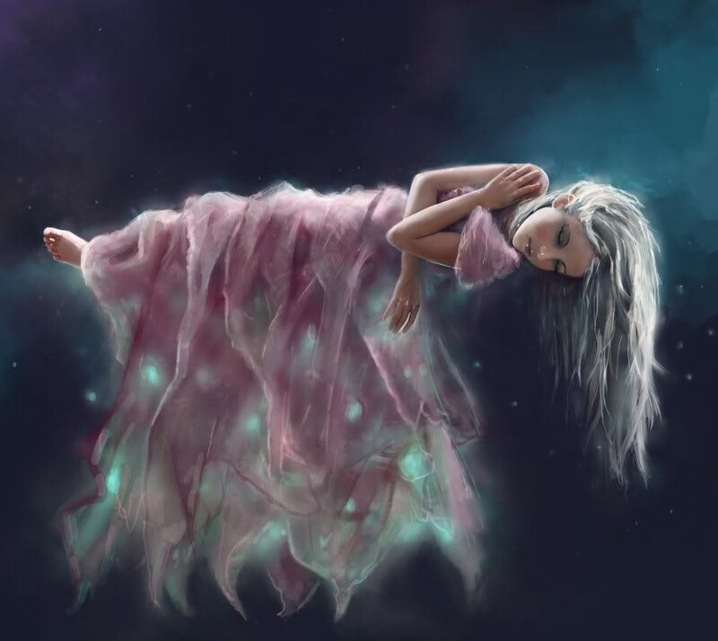 woman floating in space