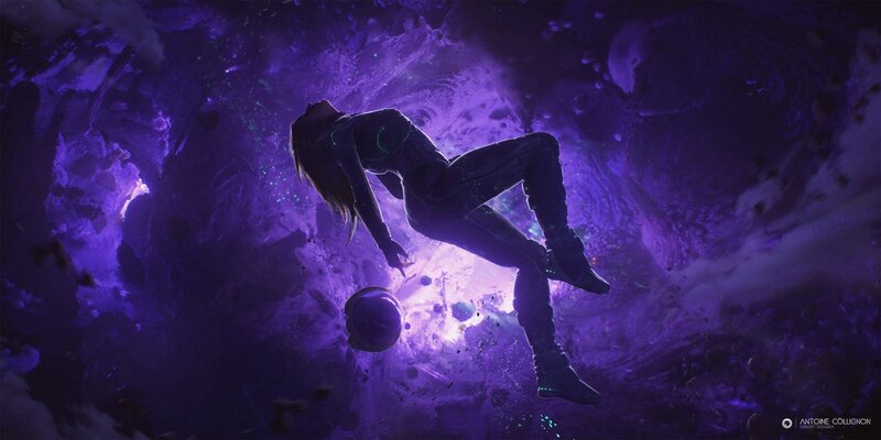 Woman Floating in Space — Purple, Dramatic