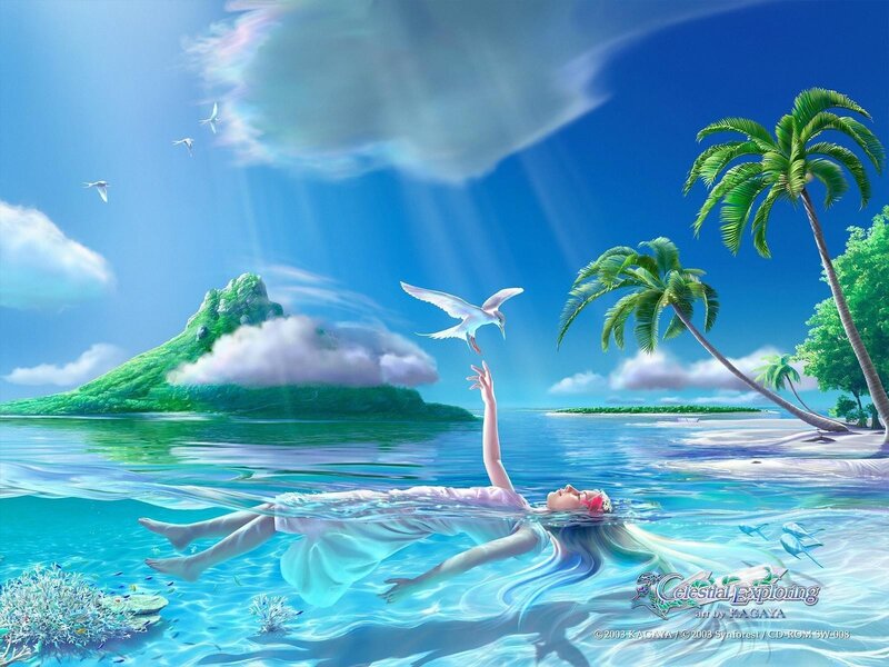 woman floating in tropical sea