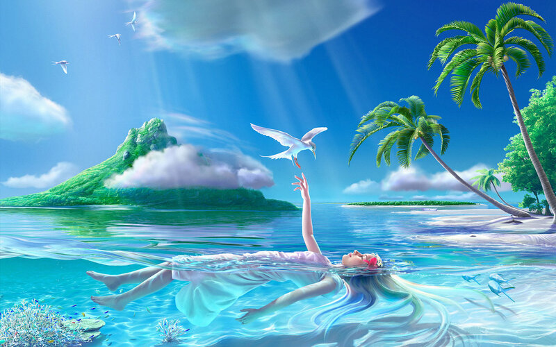 Woman floating in tropical sea
