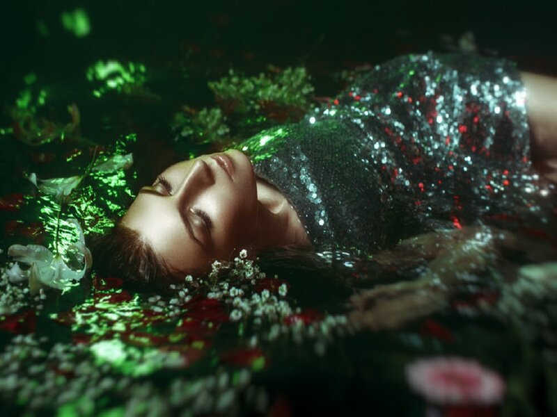 Woman Floating in Water — Black, Dreamy