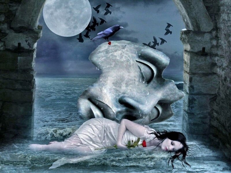 Woman Floating in Water — Blue, Dramatic