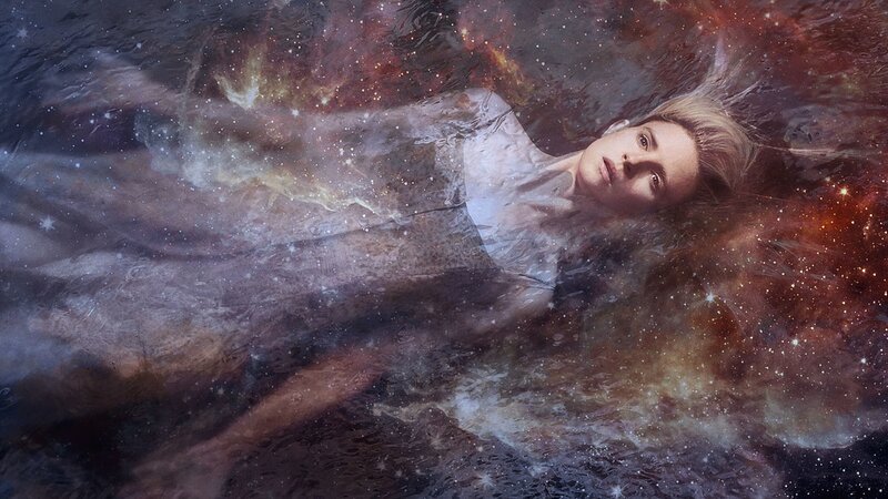 Woman Floating in Water — Blue, Dreamy, Digital Art, Stars