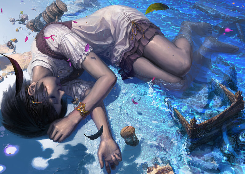 Woman Floating in Water — Blue, Serene, Afternoon, Digital Art