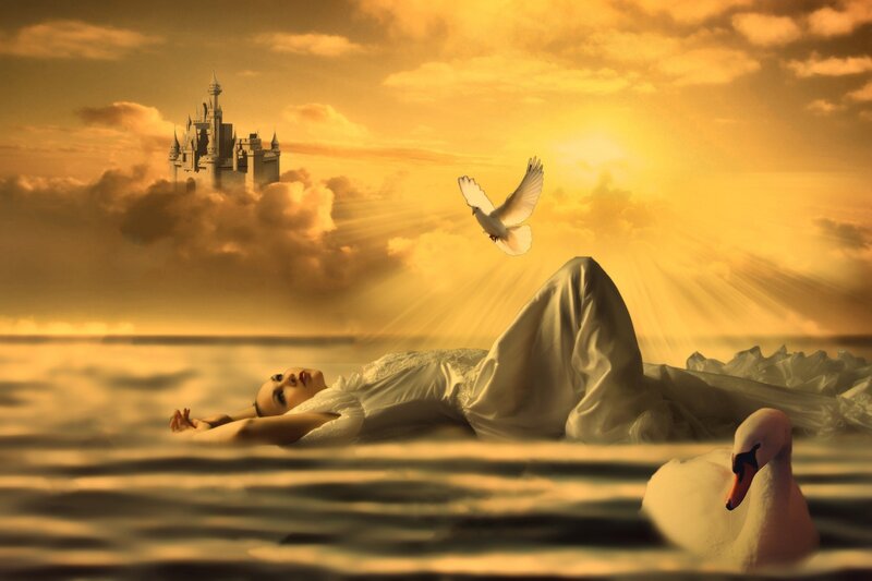 Woman Floating in Water — Gold