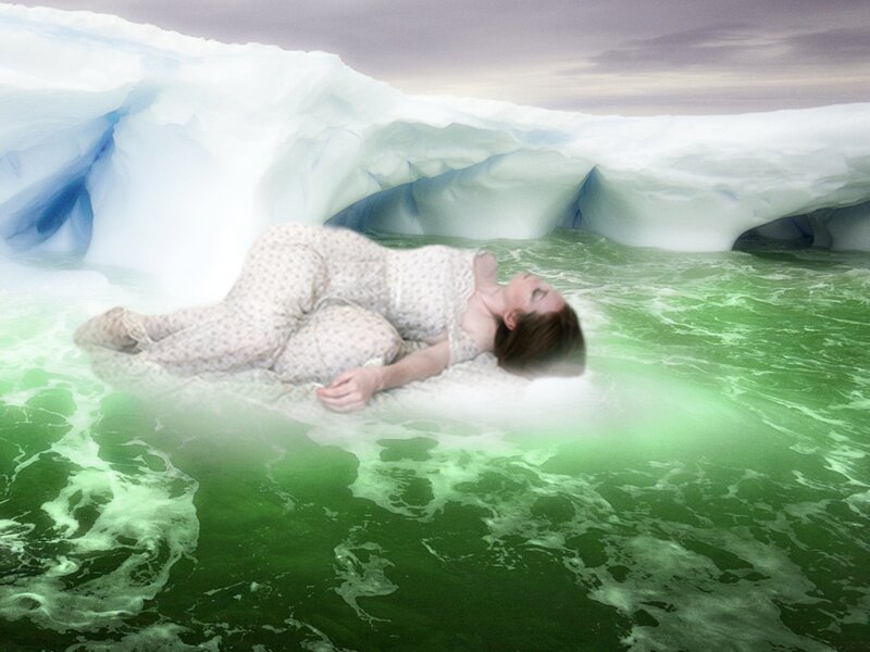 Woman Floating in Water — Green, Dramatic