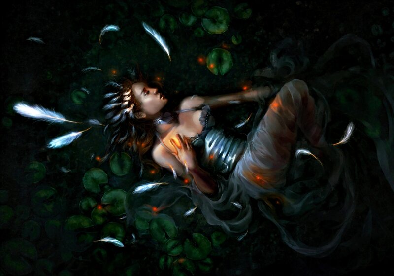 Woman Floating in Water — Green, Dreamy