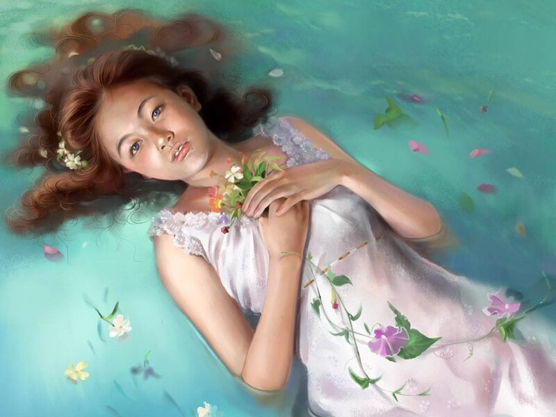 Woman Floating in Water — Teal