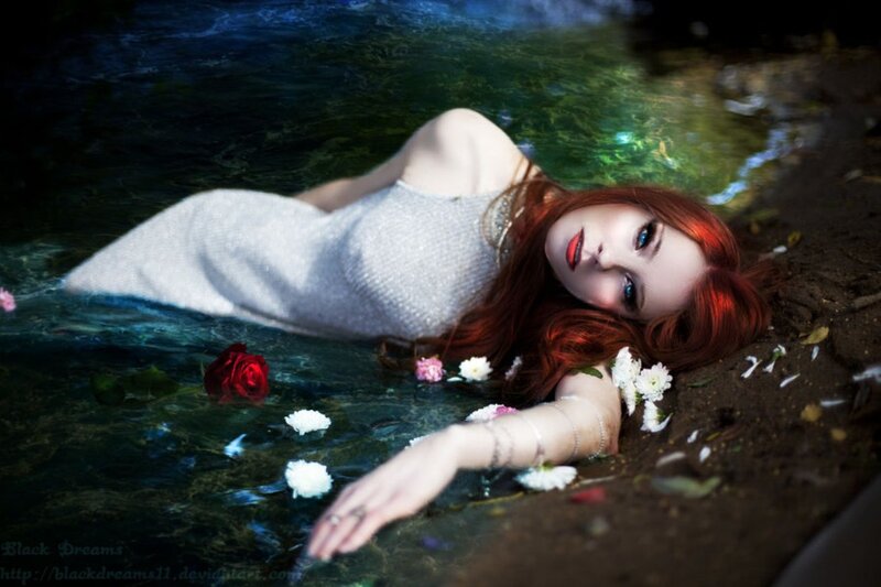 Woman Floating in Water — White, Dramatic, Digital Art