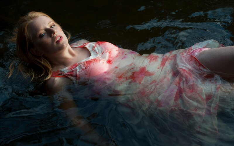 Woman Floating in Water — White, Dramatic, Photograph, Dress