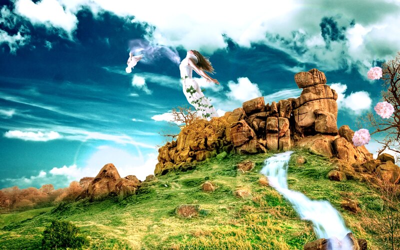Woman Floating on Hill