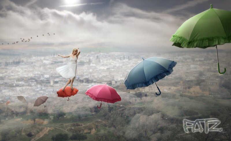 Woman Floating on Umbrella