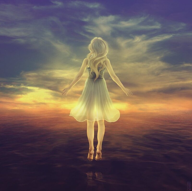 Woman Floating over Water