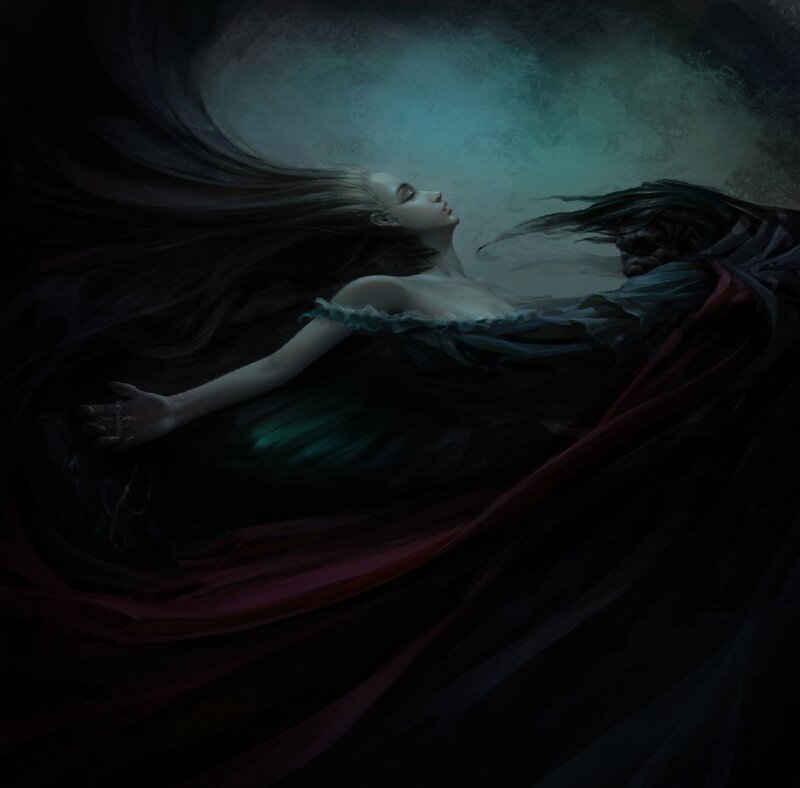 Woman Floating Underwater — Black, Dramatic, Night