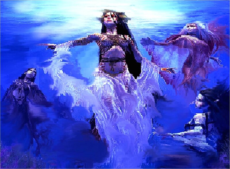 Woman Floating Underwater — Blue, Dramatic, Digital Art, Other Figures