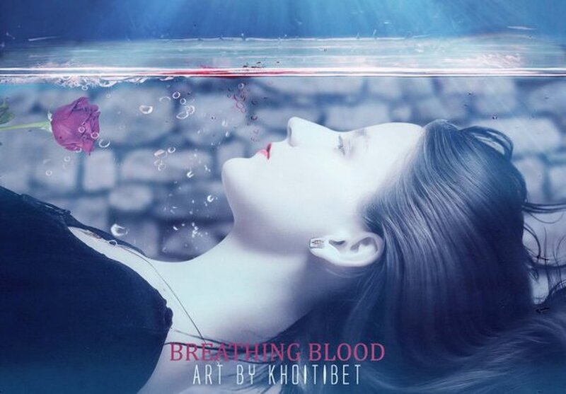 Woman Floating Underwater — Blue, Dramatic, Digital Art, Rose