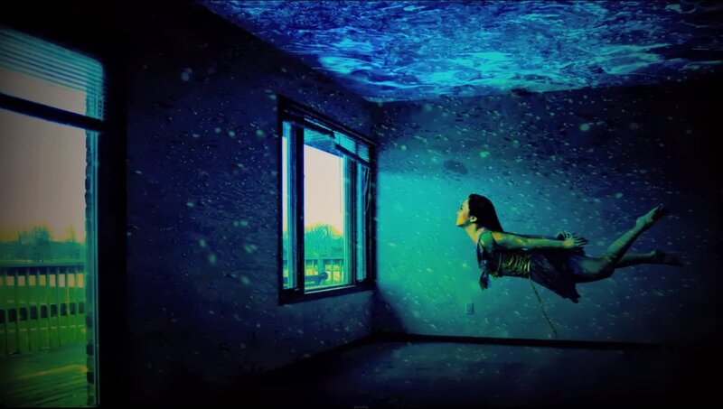 Woman Floating Underwater — Blue, Dreamy
