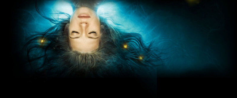 Woman Floating Underwater — Blue, Serene, Digital Art, Hair, Light