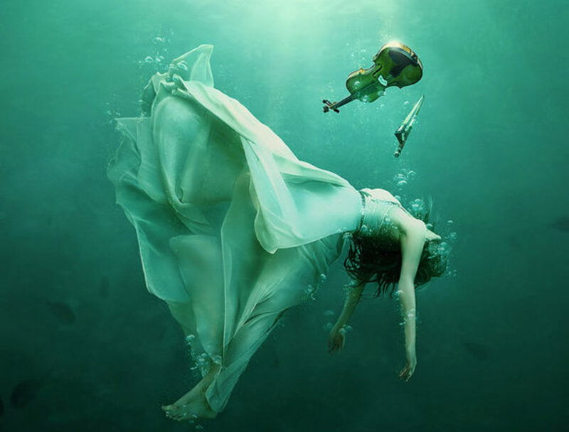 Woman Floating Underwater — Green