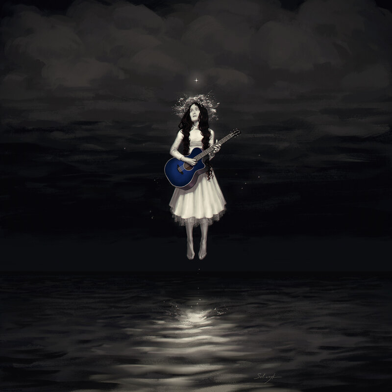Woman Floating with Guitar